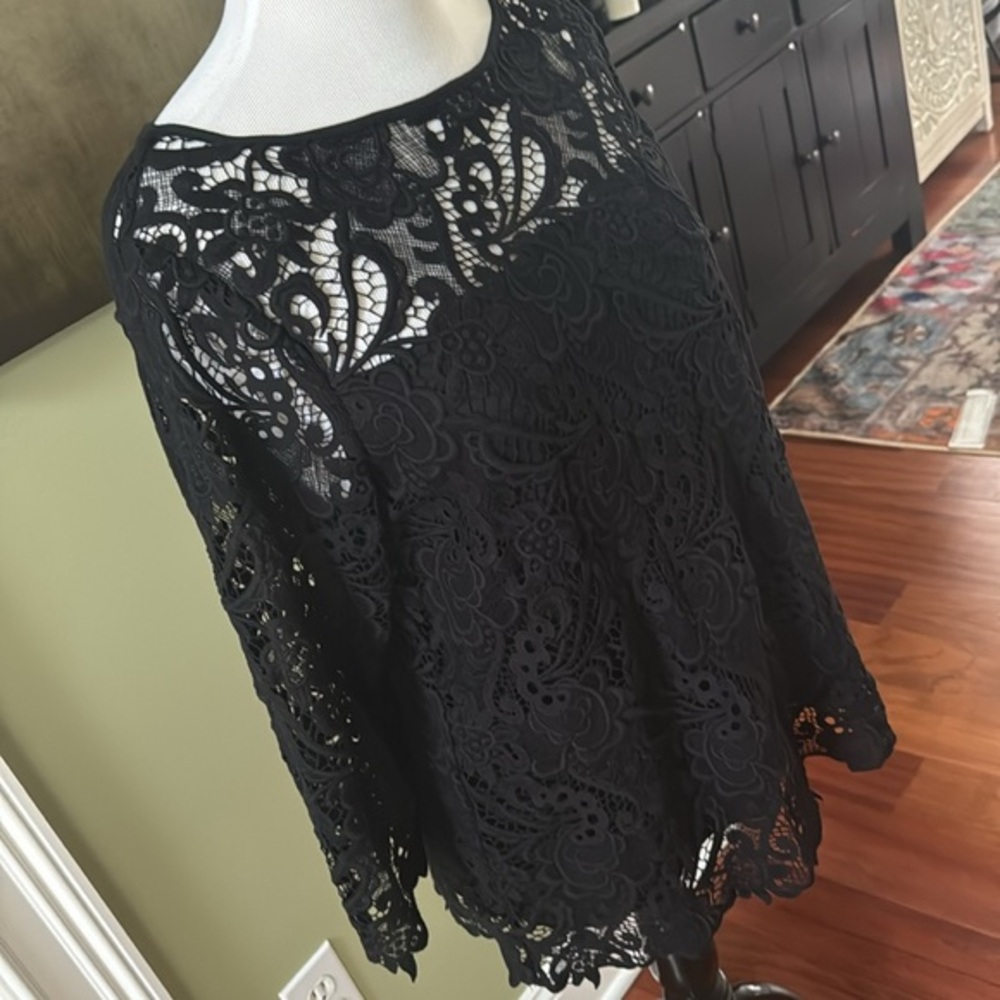 NWOT J.Jill Black Lace Blouse Size L
